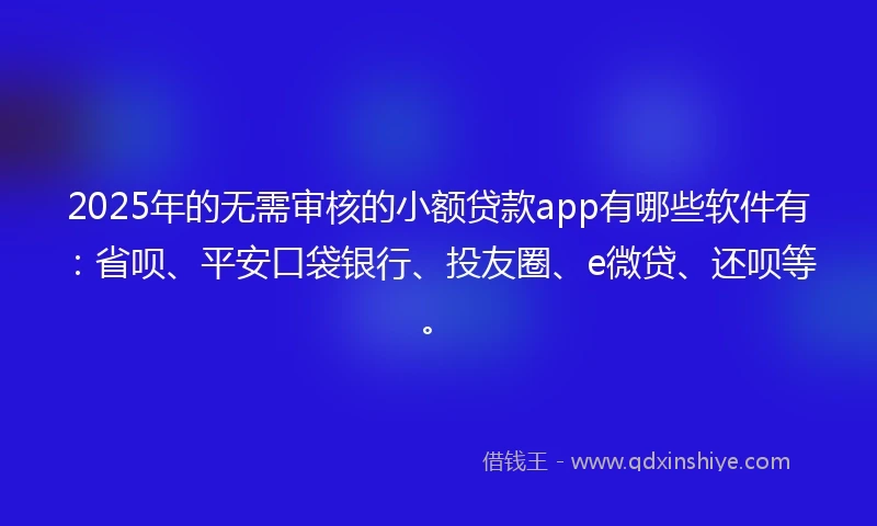 2025年的无需审核的小额贷款app有哪些软件有：省呗、平安口袋银行、投友圈、e微贷、还呗等。
