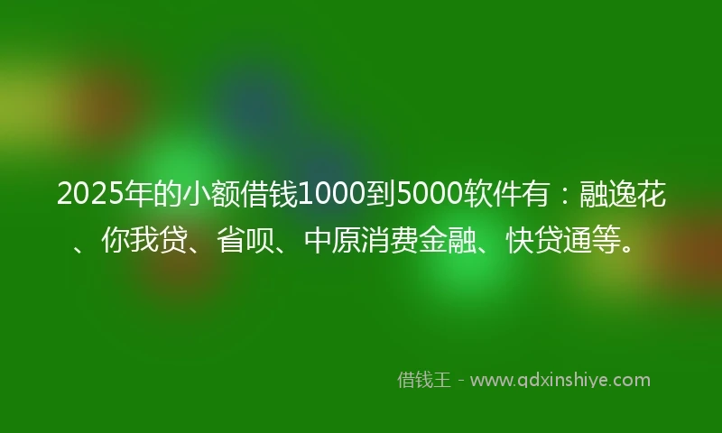 2025年的小额借钱1000到5000软件有：融逸花、你我贷、省呗、中原消费金融、快贷通等。