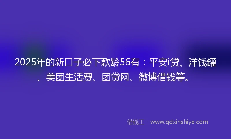 2025年的新口子必下款龄56有：平安i贷、洋钱罐、美团生活费、团贷网、微博借钱等。