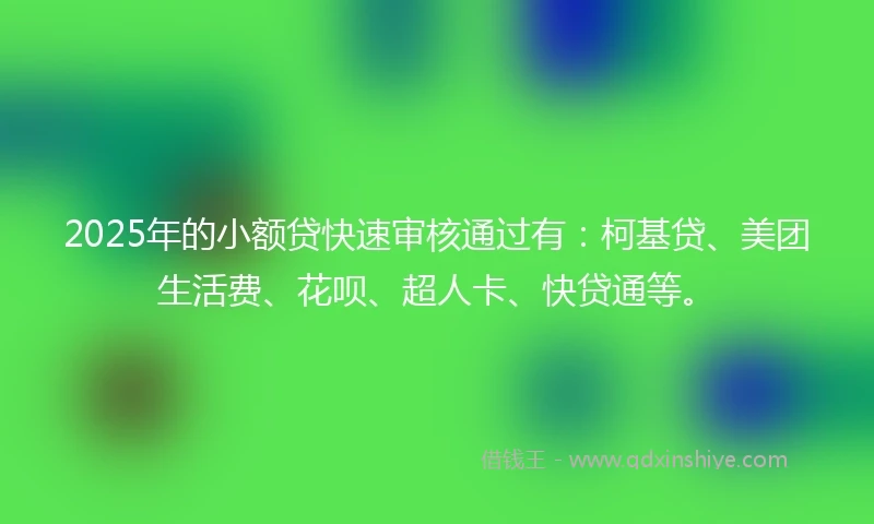 2025年的小额贷快速审核通过有：柯基贷、美团生活费、花呗、超人卡、快贷通等。