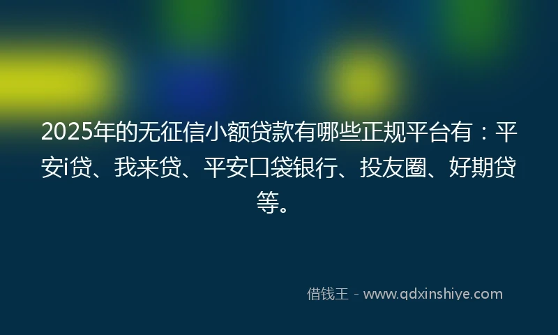 2025年的无征信小额贷款有哪些正规平台有：平安i贷、我来贷、平安口袋银行、投友圈、好期贷等。