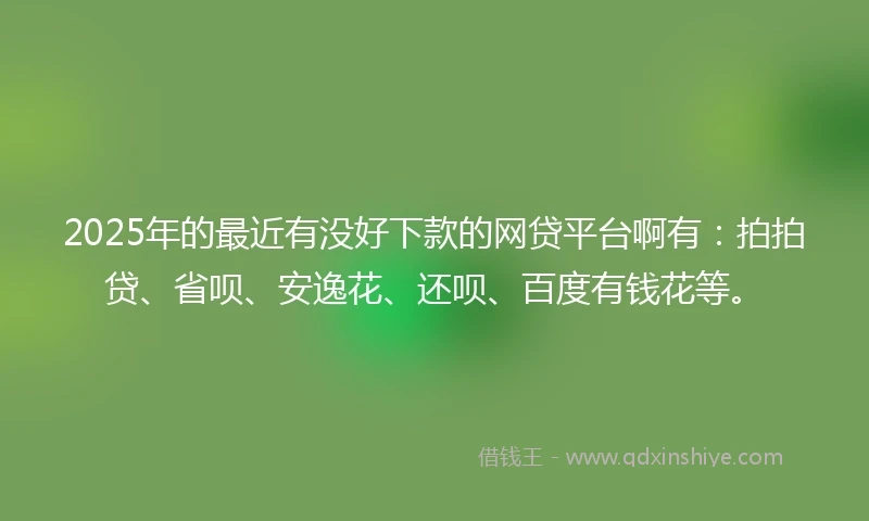 2025年的最近有没好下款的网贷平台啊有：拍拍贷、省呗、安逸花、还呗、百度有钱花等。