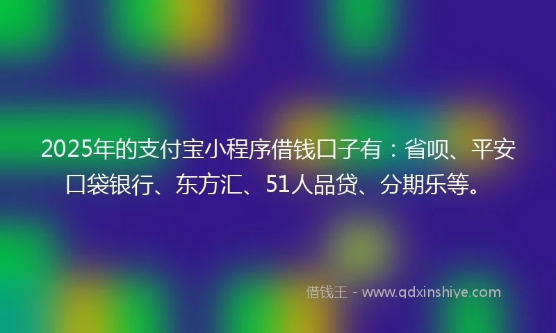 2025年的支付宝小程序借钱口子有：省呗、平安口袋银行、东方汇、51人品贷、分期乐等。