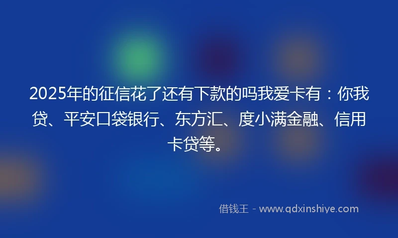 2025年的征信花了还有下款的吗我爱卡有：你我贷、平安口袋银行、东方汇、度小满金融、信用卡贷等。