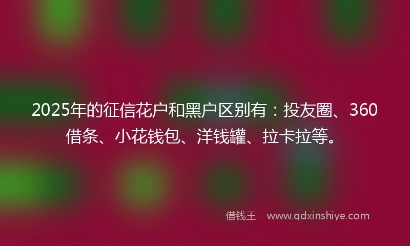 2025年的征信花户和黑户区别有：投友圈、360借条、小花钱包、洋钱罐、拉卡拉等。