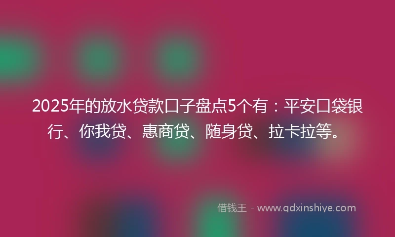 2025年的放水贷款口子盘点5个有：平安口袋银行、你我贷、惠商贷、随身贷、拉卡拉等。