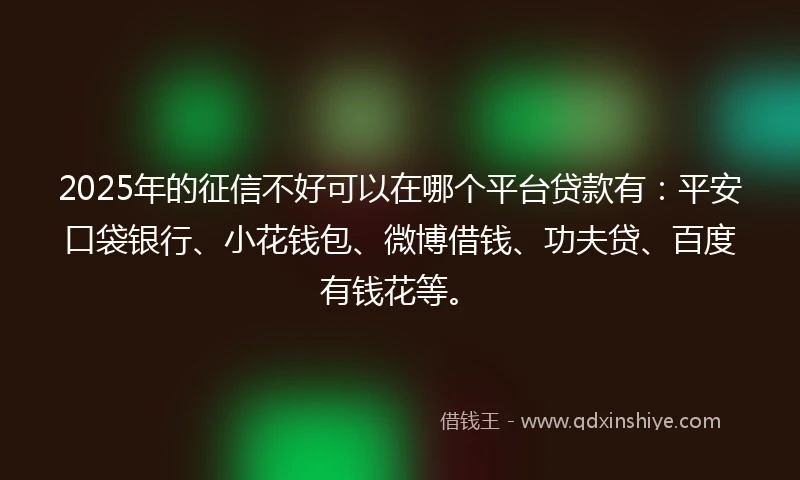2025年的征信不好可以在哪个平台贷款有：平安口袋银行、小花钱包、微博借钱、功夫贷、百度有钱花等。