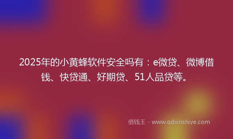 2025年的小黄蜂软件安全吗有：e微贷、微博借钱、快贷通、好期贷、51人品贷等。