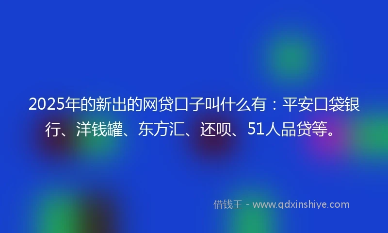2025年的新出的网贷口子叫什么有：平安口袋银行、洋钱罐、东方汇、还呗、51人品贷等。