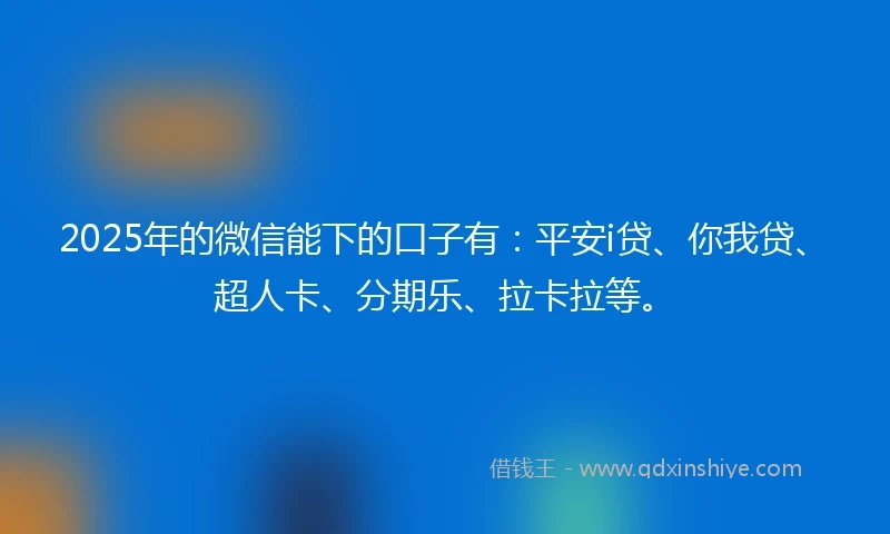 2025年的微信能下的口子有：平安i贷、你我贷、超人卡、分期乐、拉卡拉等。