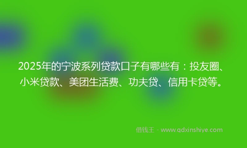 2025年的宁波系列贷款口子有哪些有：投友圈、小米贷款、美团生活费、功夫贷、信用卡贷等。