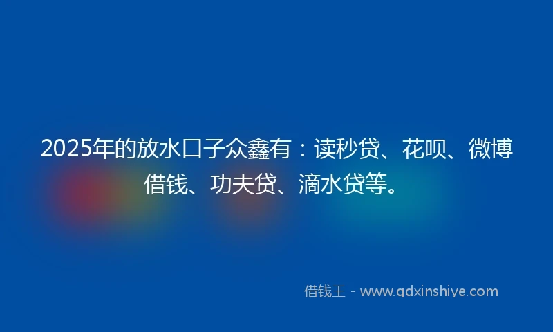 2025年的放水口子众鑫有：读秒贷、花呗、微博借钱、功夫贷、滴水贷等。