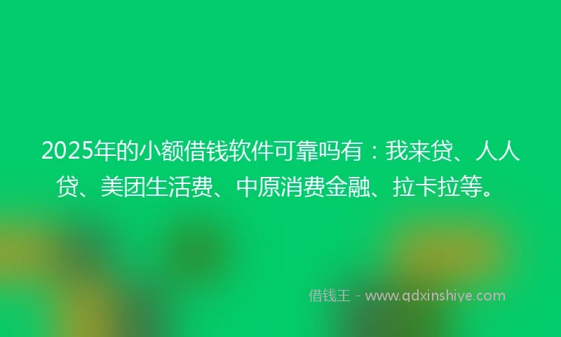 2025年的小额借钱软件可靠吗有：我来贷、人人贷、美团生活费、中原消费金融、拉卡拉等。