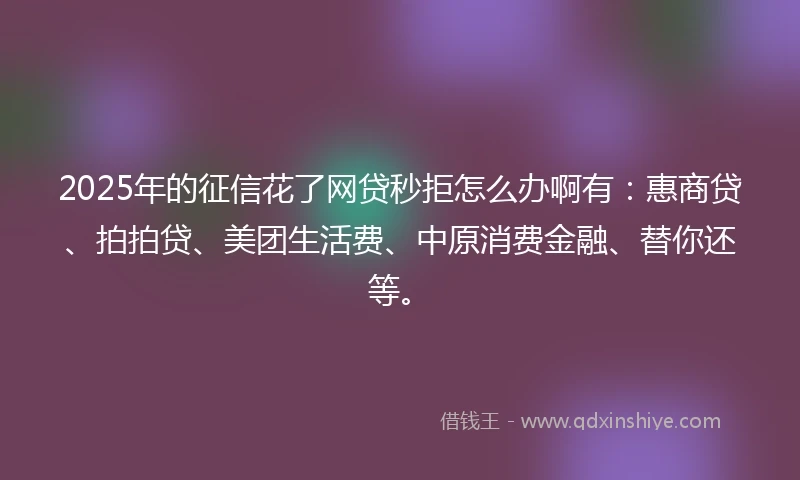 2025年的征信花了网贷秒拒怎么办啊有：惠商贷、拍拍贷、美团生活费、中原消费金融、替你还等。