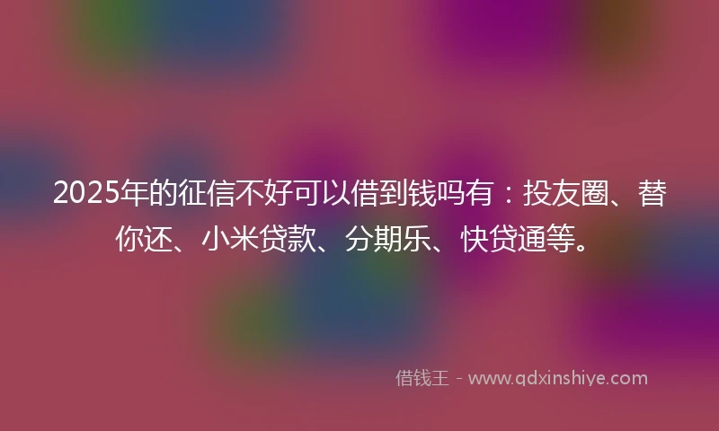 2025年的征信不好可以借到钱吗有：投友圈、替你还、小米贷款、分期乐、快贷通等。