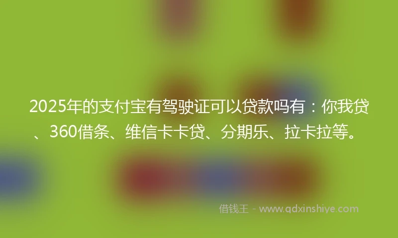2025年的支付宝有驾驶证可以贷款吗有：你我贷、360借条、维信卡卡贷、分期乐、拉卡拉等。