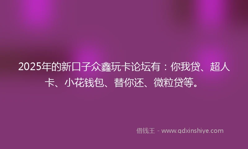 2025年的新口子众鑫玩卡论坛有：你我贷、超人卡、小花钱包、替你还、微粒贷等。