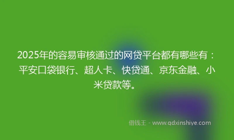 2025年的容易审核通过的网贷平台都有哪些有：平安口袋银行、超人卡、快贷通、京东金融、小米贷款等。