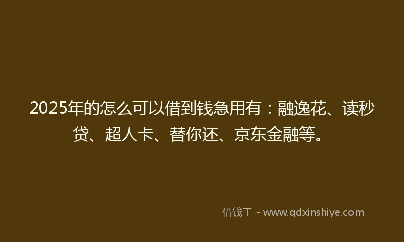 2025年的怎么可以借到钱急用有：融逸花、读秒贷、超人卡、替你还、京东金融等。
