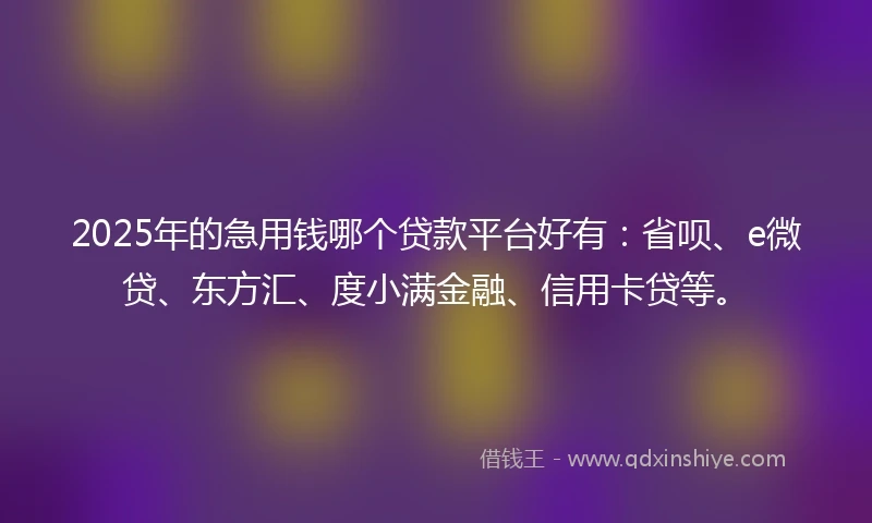 2025年的急用钱哪个贷款平台好有：省呗、e微贷、东方汇、度小满金融、信用卡贷等。