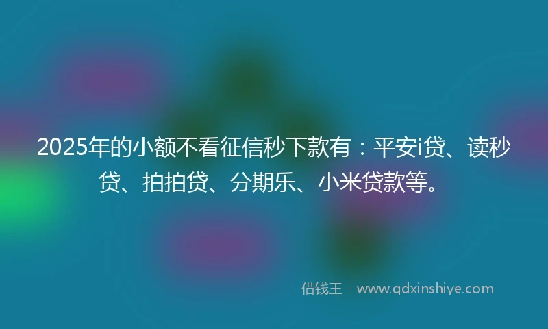 2025年的小额不看征信秒下款有：平安i贷、读秒贷、拍拍贷、分期乐、小米贷款等。