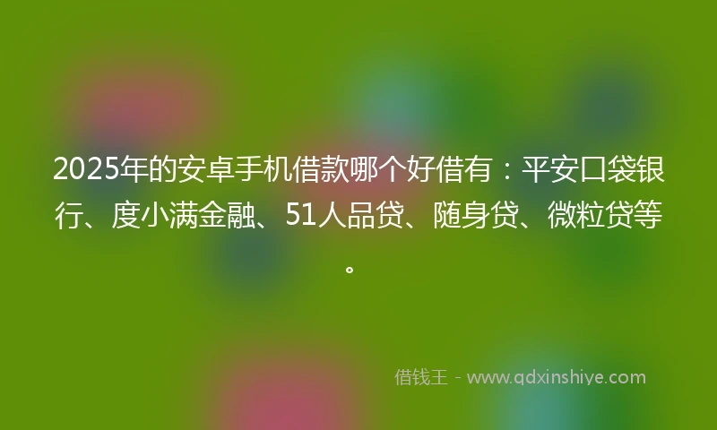 2025年的安卓手机借款哪个好借有：平安口袋银行、度小满金融、51人品贷、随身贷、微粒贷等。