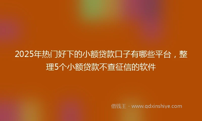 2025年热门好下的小额贷款口子有哪些平台，整理5个小额贷款不查征信的软件