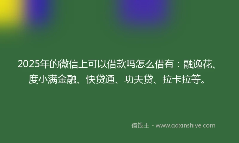 2025年的微信上可以借款吗怎么借有：融逸花、度小满金融、快贷通、功夫贷、拉卡拉等。