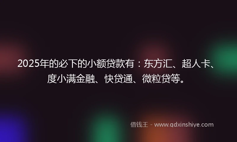 2025年的必下的小额贷款有：东方汇、超人卡、度小满金融、快贷通、微粒贷等。