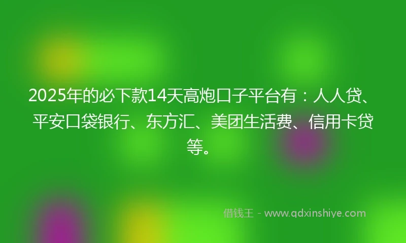 2025年的必下款14天高炮口子平台有：人人贷、平安口袋银行、东方汇、美团生活费、信用卡贷等。