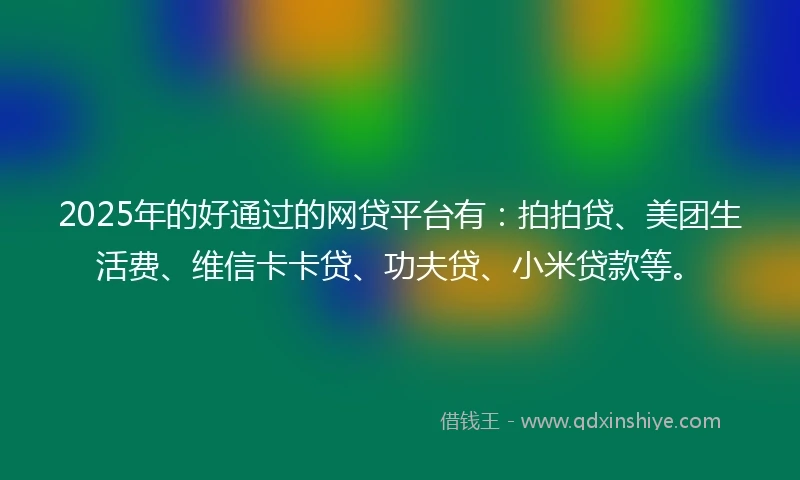 2025年的好通过的网贷平台有：拍拍贷、美团生活费、维信卡卡贷、功夫贷、小米贷款等。