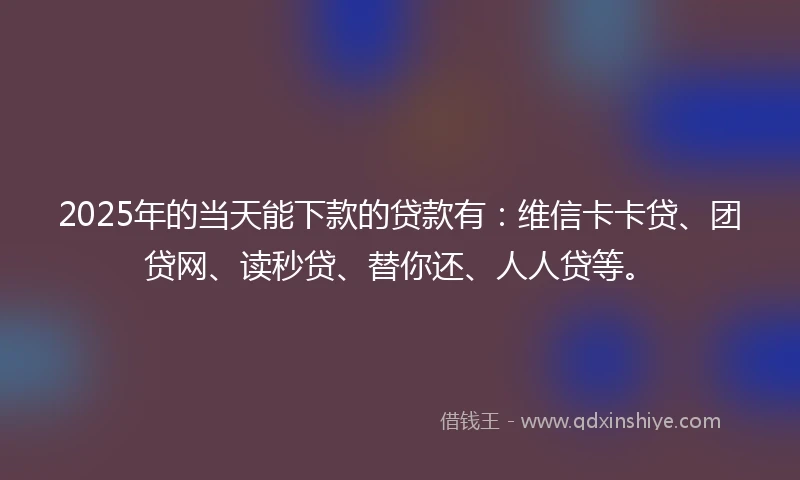2025年的当天能下款的贷款有：维信卡卡贷、团贷网、读秒贷、替你还、人人贷等。