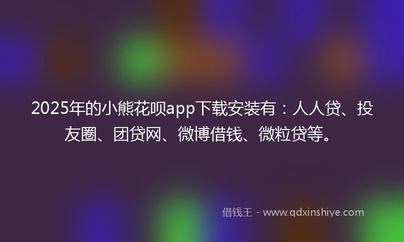 2025年的小熊花呗app下载安装有：人人贷、投友圈、团贷网、微博借钱、微粒贷等。