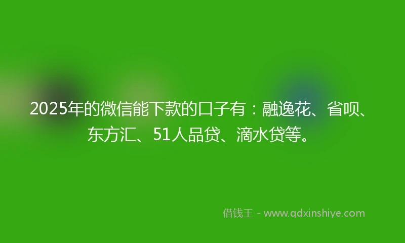 2025年的微信能下款的口子有：融逸花、省呗、东方汇、51人品贷、滴水贷等。