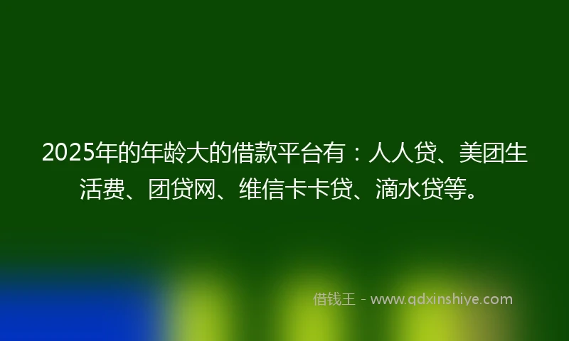 2025年的年龄大的借款平台有：人人贷、美团生活费、团贷网、维信卡卡贷、滴水贷等。