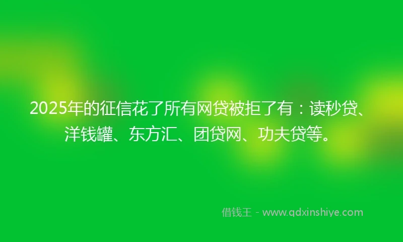 2025年的征信花了所有网贷被拒了有：读秒贷、洋钱罐、东方汇、团贷网、功夫贷等。