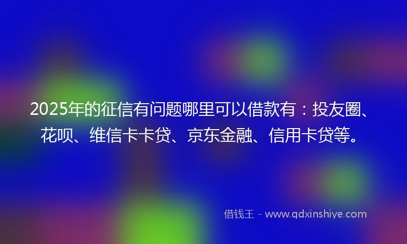 2025年的征信有问题哪里可以借款有：投友圈、花呗、维信卡卡贷、京东金融、信用卡贷等。
