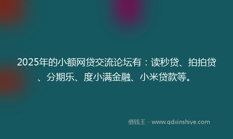 2025年的小额网贷交流论坛有：读秒贷、拍拍贷、分期乐、度小满金融、小米贷款等。