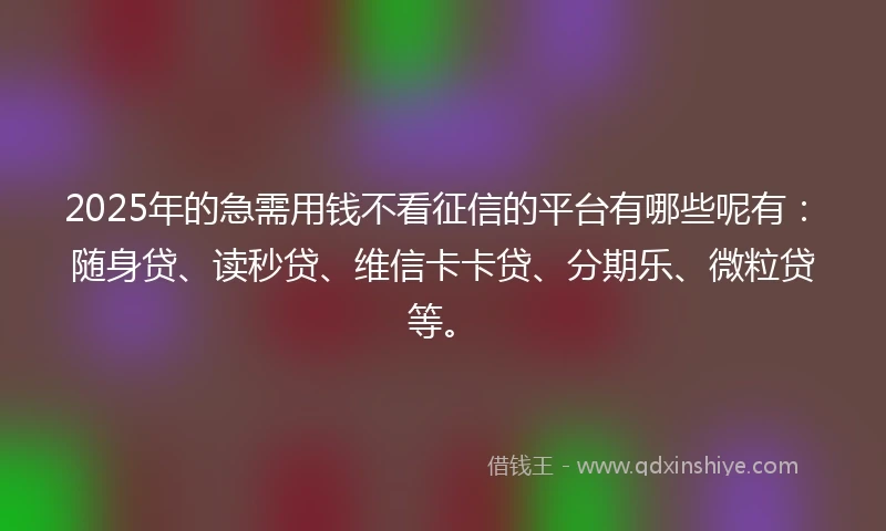 2025年的急需用钱不看征信的平台有哪些呢有：随身贷、读秒贷、维信卡卡贷、分期乐、微粒贷等。