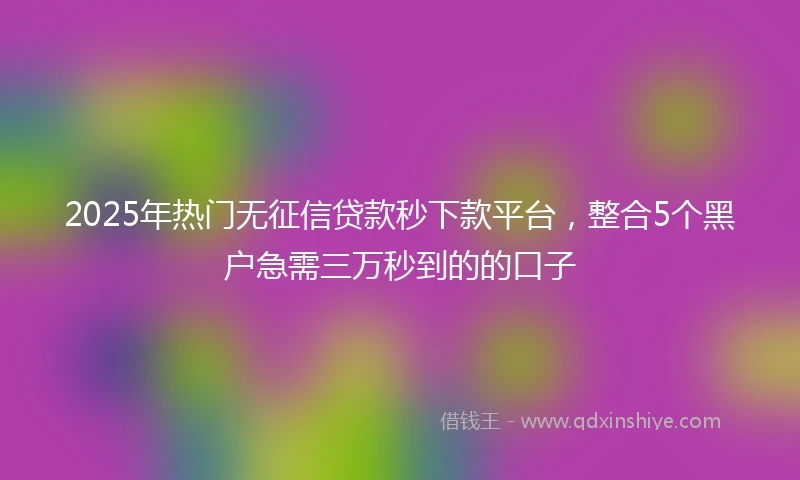 2025年热门无征信贷款秒下款平台，整合5个黑户急需三万秒到的的口子