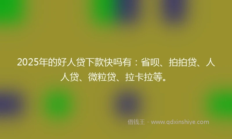 2025年的好人贷下款快吗有：省呗、拍拍贷、人人贷、微粒贷、拉卡拉等。