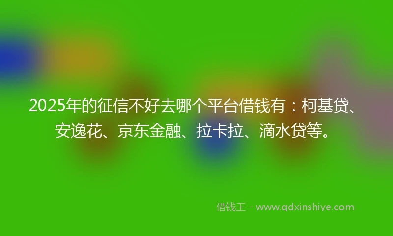 2025年的征信不好去哪个平台借钱有：柯基贷、安逸花、京东金融、拉卡拉、滴水贷等。