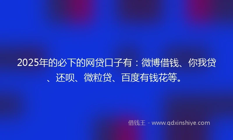 2025年的必下的网贷口子有：微博借钱、你我贷、还呗、微粒贷、百度有钱花等。