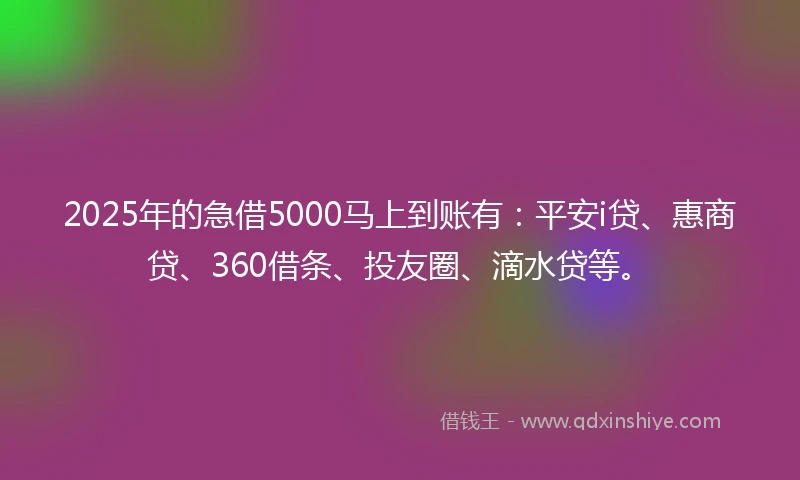 2025年的急借5000马上到账有：平安i贷、惠商贷、360借条、投友圈、滴水贷等。
