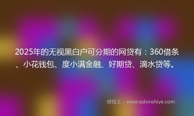 2025年的无视黑白户可分期的网贷有：360借条、小花钱包、度小满金融、好期贷、滴水贷等。