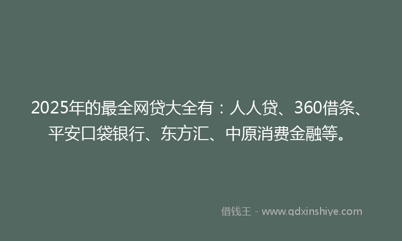 2025年的最全网贷大全有：人人贷、360借条、平安口袋银行、东方汇、中原消费金融等。