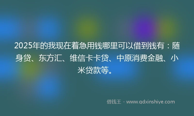 2025年的我现在着急用钱哪里可以借到钱有：随身贷、东方汇、维信卡卡贷、中原消费金融、小米贷款等。