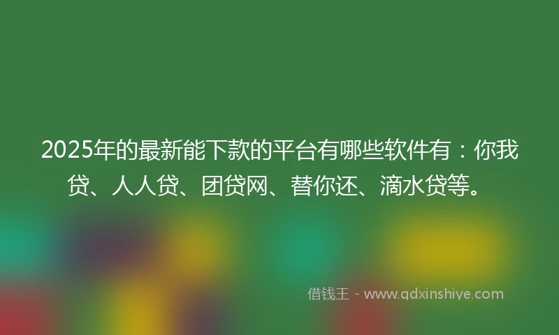 2025年的最新能下款的平台有哪些软件有：你我贷、人人贷、团贷网、替你还、滴水贷等。