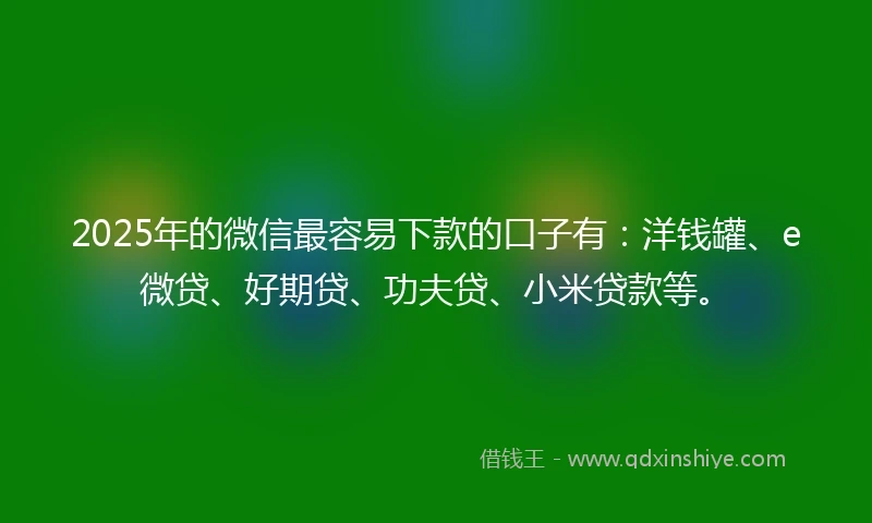2025年的微信最容易下款的口子有：洋钱罐、e微贷、好期贷、功夫贷、小米贷款等。