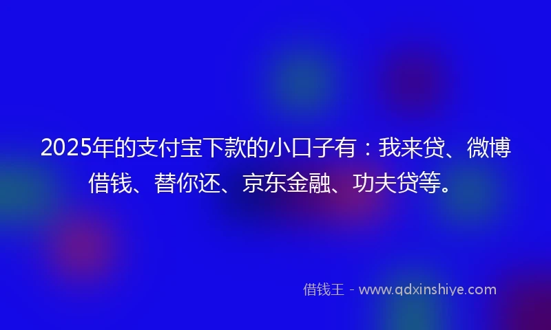 2025年的支付宝下款的小口子有：我来贷、微博借钱、替你还、京东金融、功夫贷等。